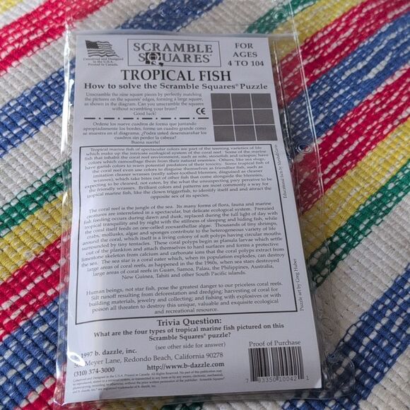 90s Vintage Scramble Squares Tropical Fish‎ Puzzle NIP - Picture 2 of 8